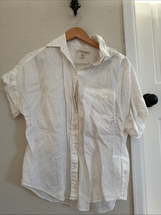 Banana Republic Tops - Banana Republic White Short-Sleeve Linen Button-Front Blouse